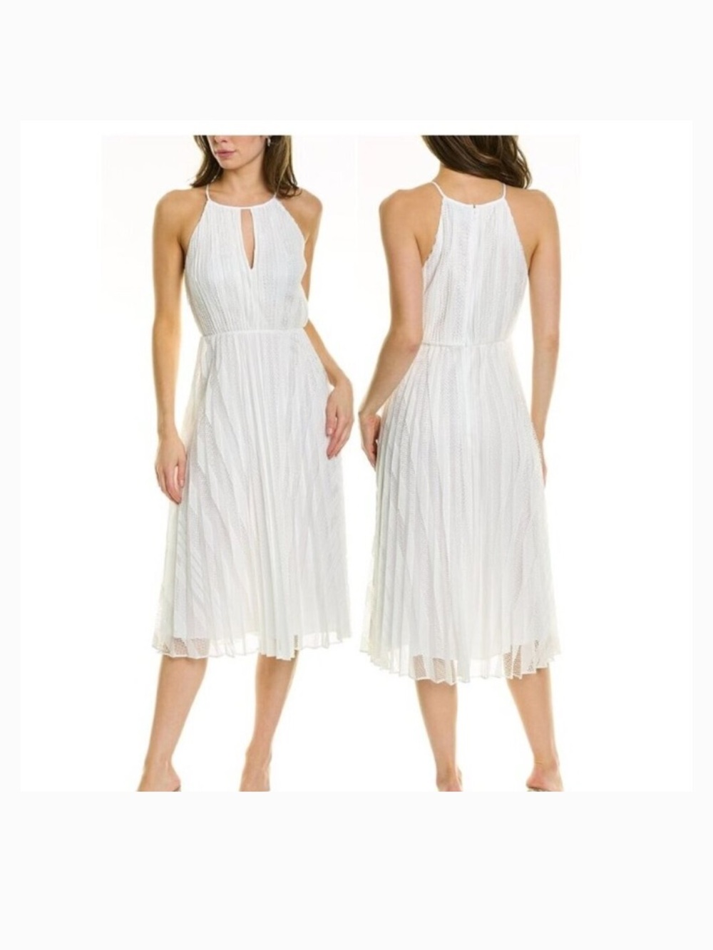 Theory White Pleated Lace Midi Dress - Size 2